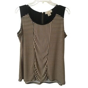 Diana Bell Large Top Black & Tan Horizontal & Vertical Stripes W Slight Ruching